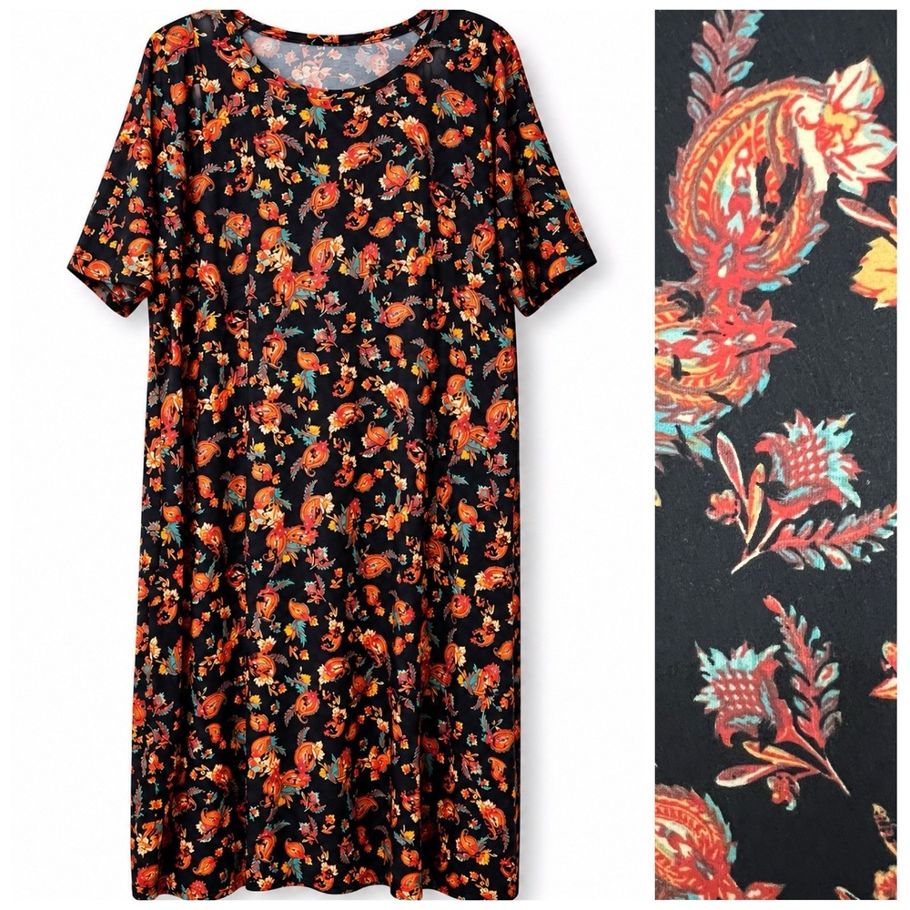LuLaRoe Julia‎ Dark Floral Midi Dress 3XL Boho Fall Cottagecore Paisley Stretch